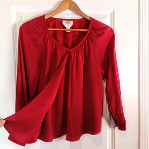 Talbots Red Silk Split Flyaway Front Tunic Top